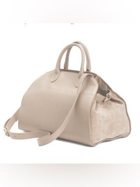 Anna Paola Italian Leather Satchel Tote -large tan / bone